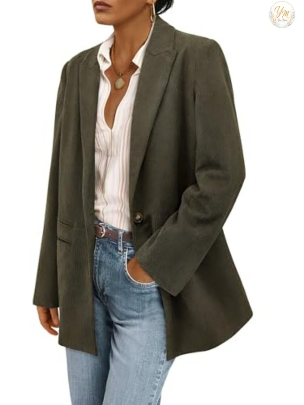 Corduroy Blazer Jacket Women Long Sleeve Lapel Button Front Office Work